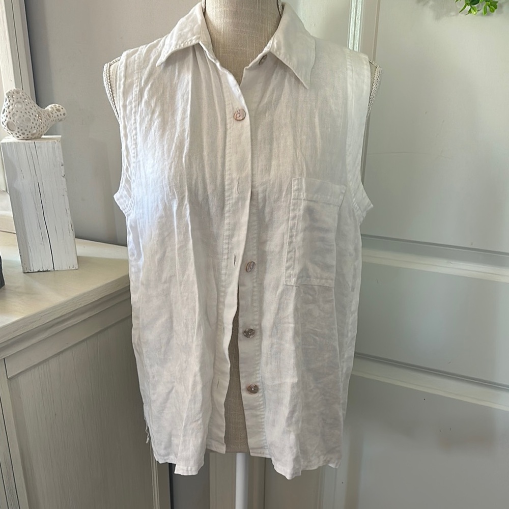 David Dart Size Medium Vintage Sleeveless White Linen Top